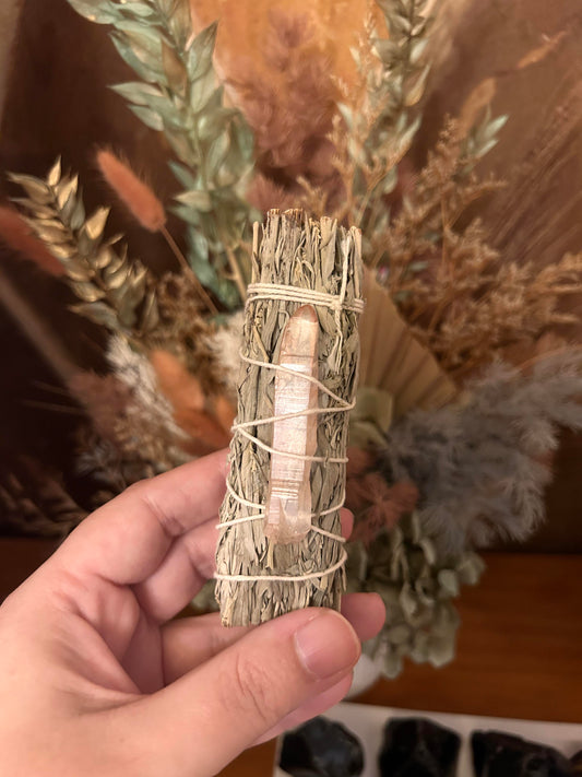 Pink Lemurian Quartz Smudge Stick