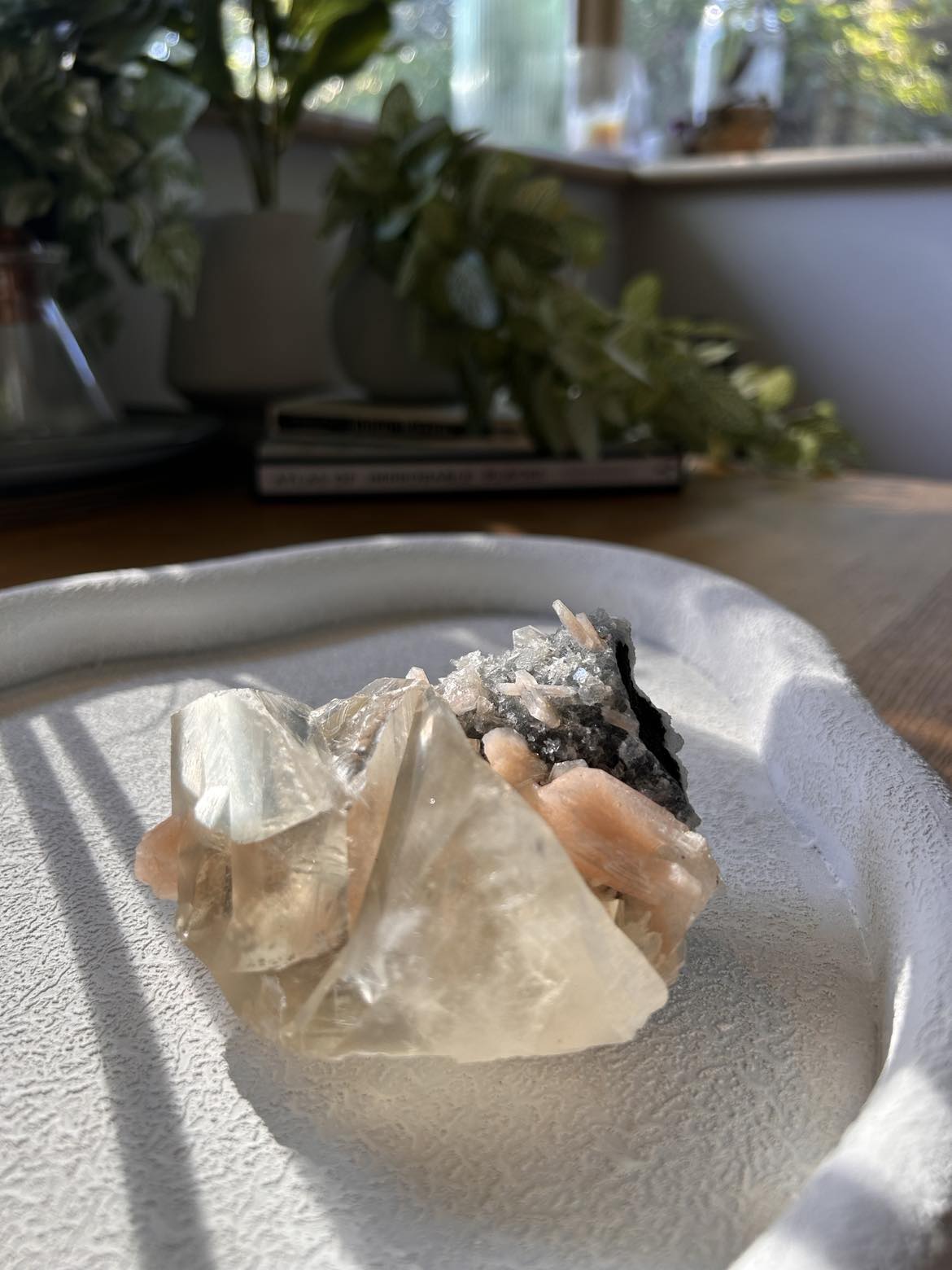 Honey Calcite & Peach Stilbite Specimen