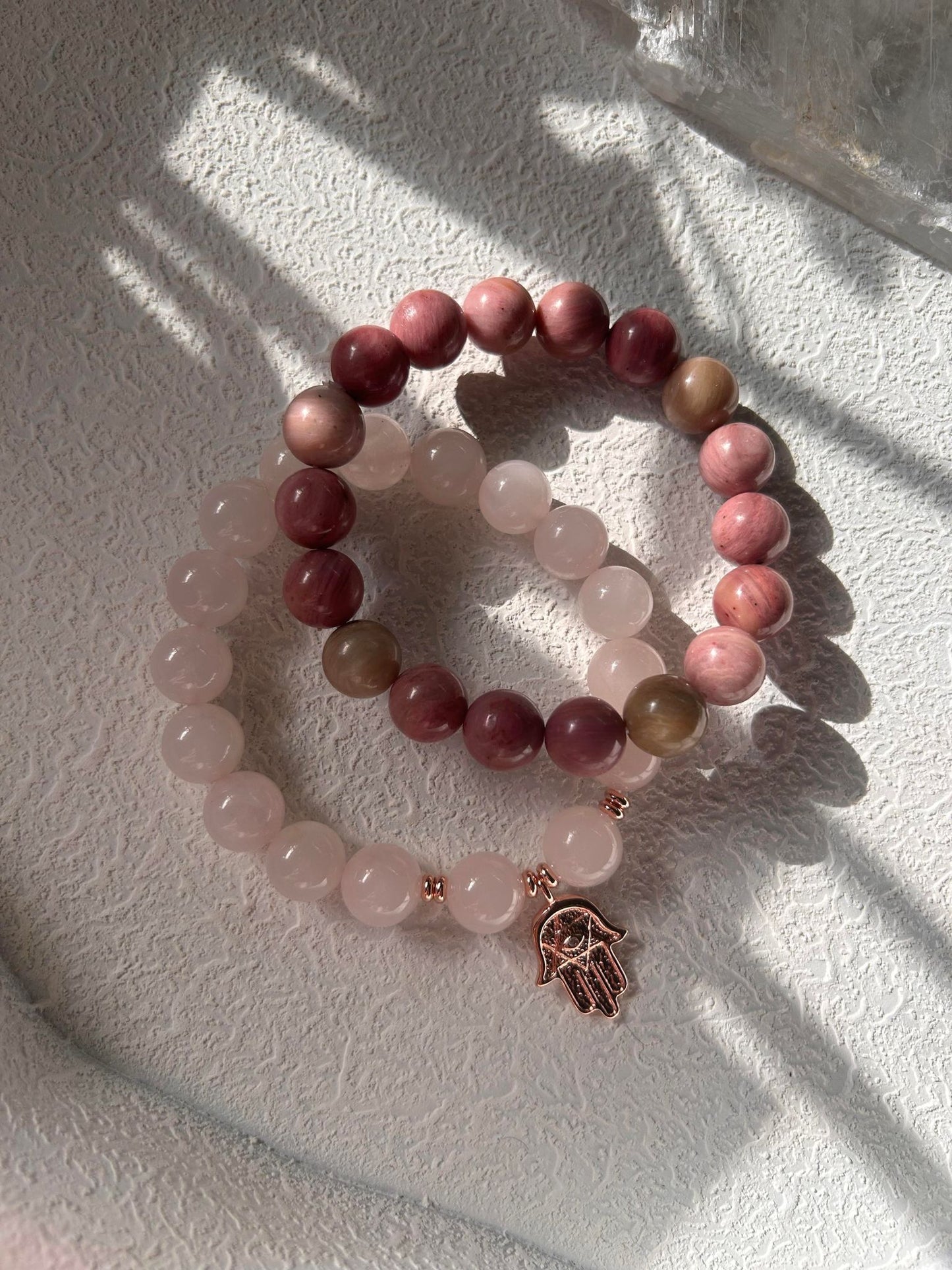 Rose Quartz & Rhodonite Bracelet Set