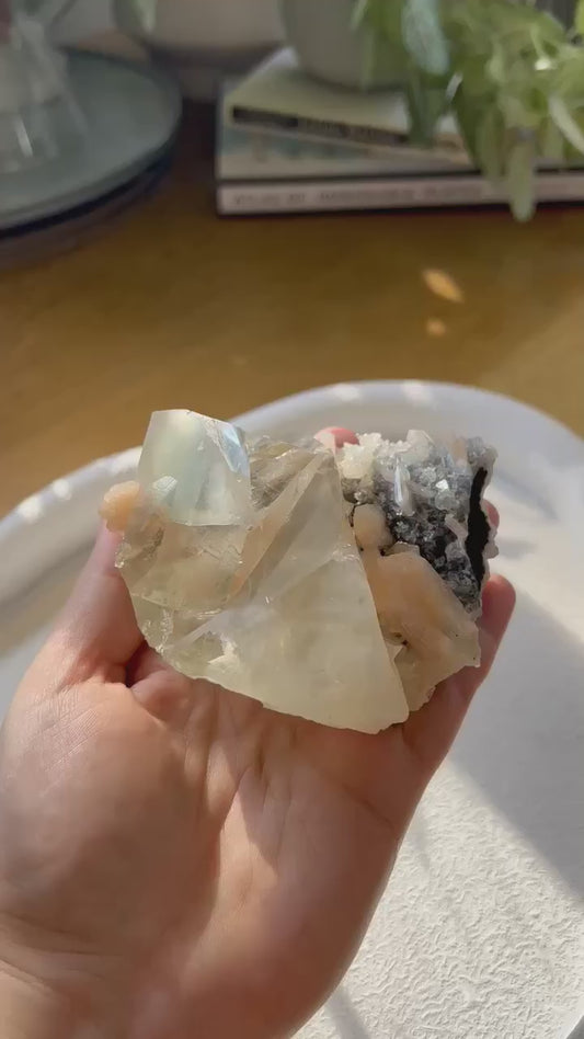 Honey Calcite & Peach Stilbite Specimen