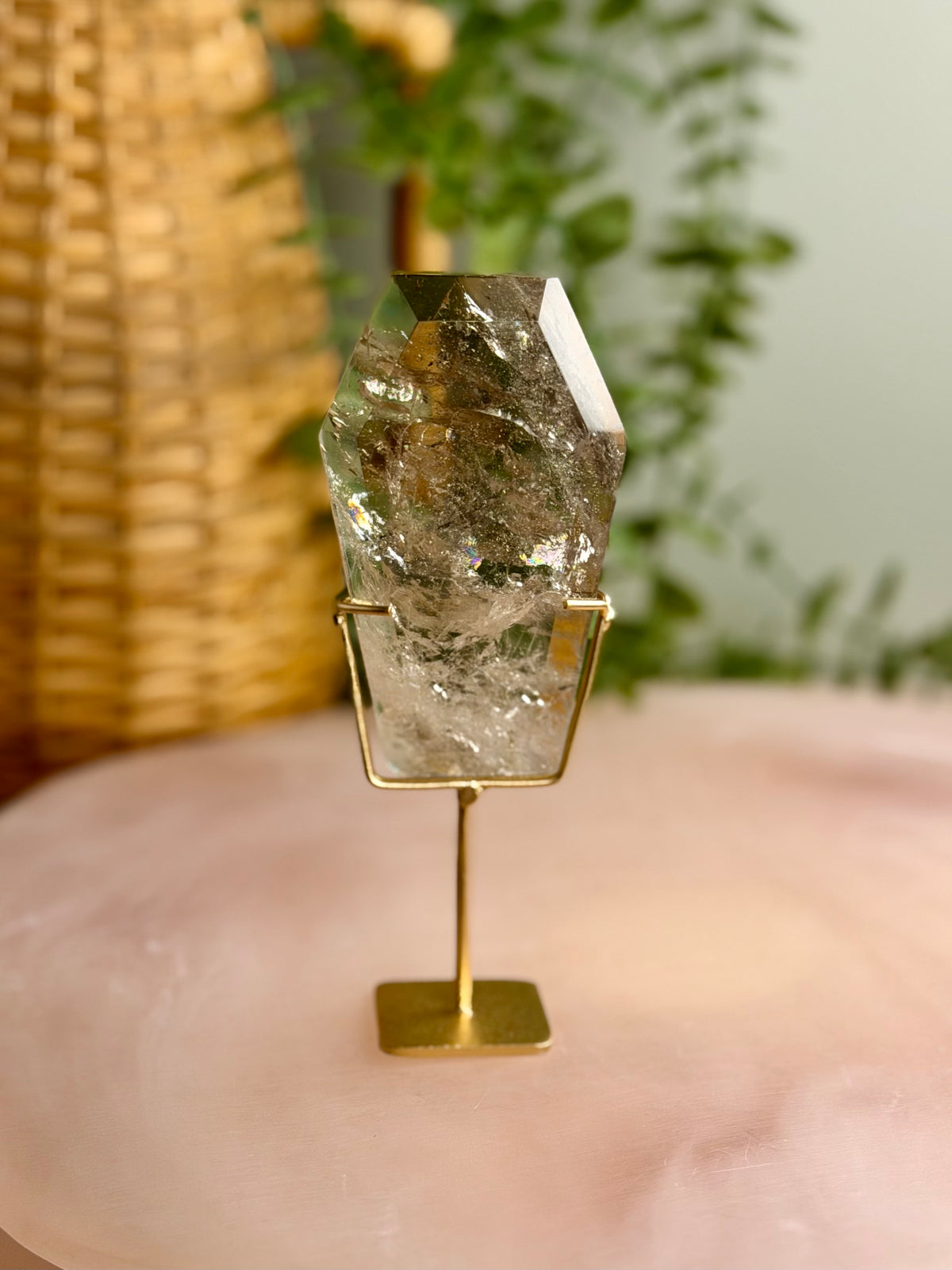 Smokey Quartz Coffin on Stand