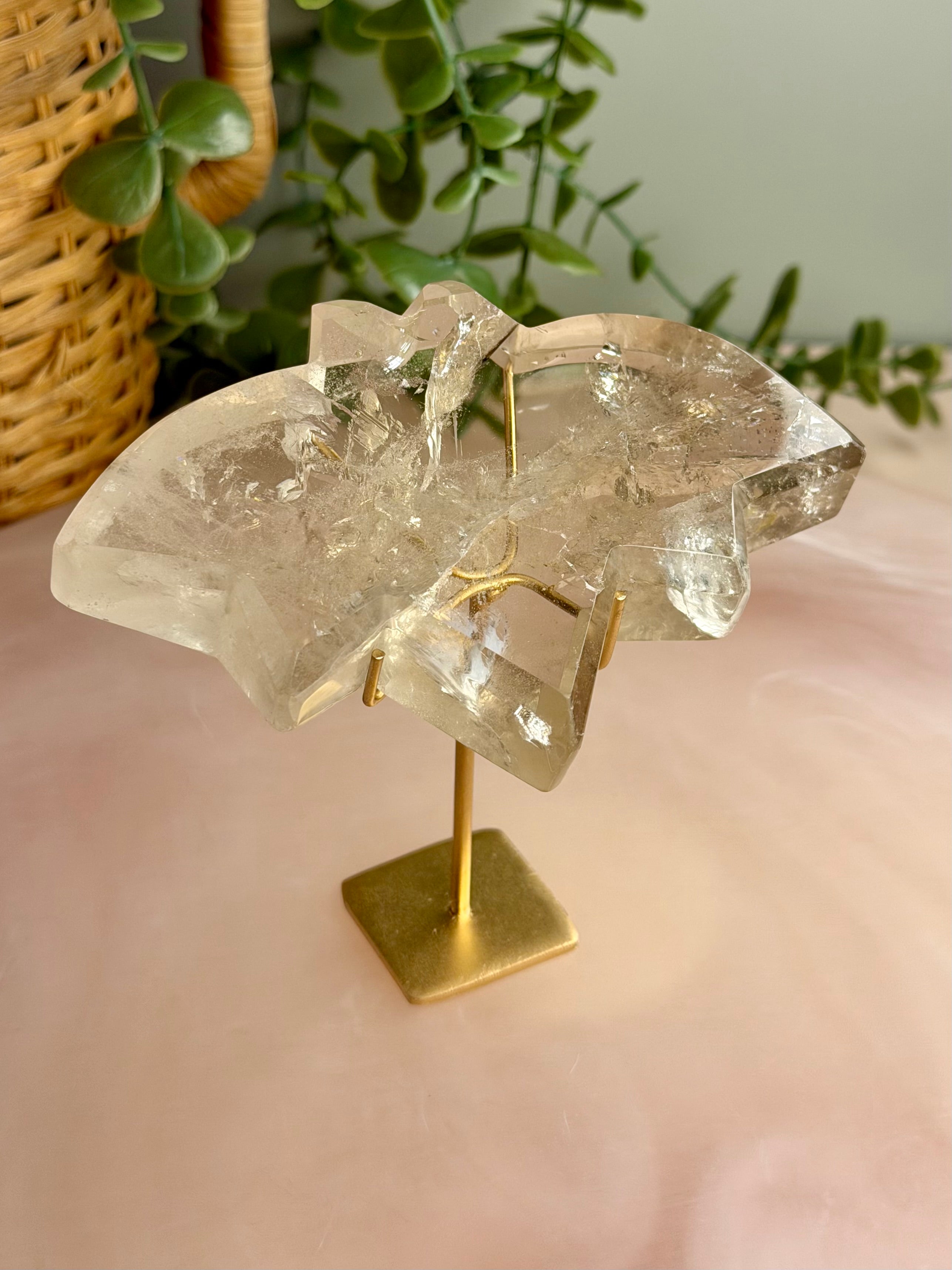 Smokey Quartz Bat on Stand