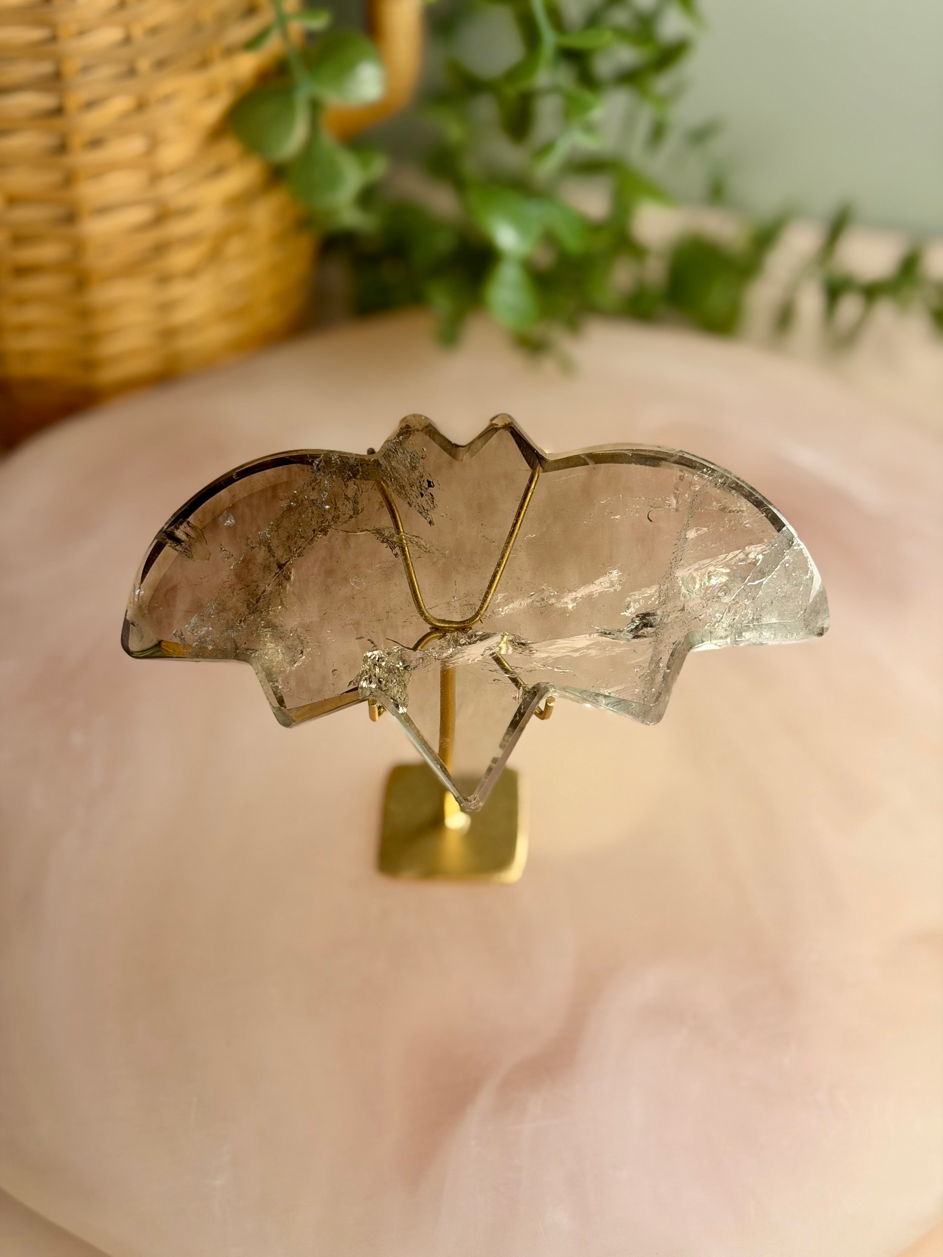 Smokey Quartz Bat on Stand