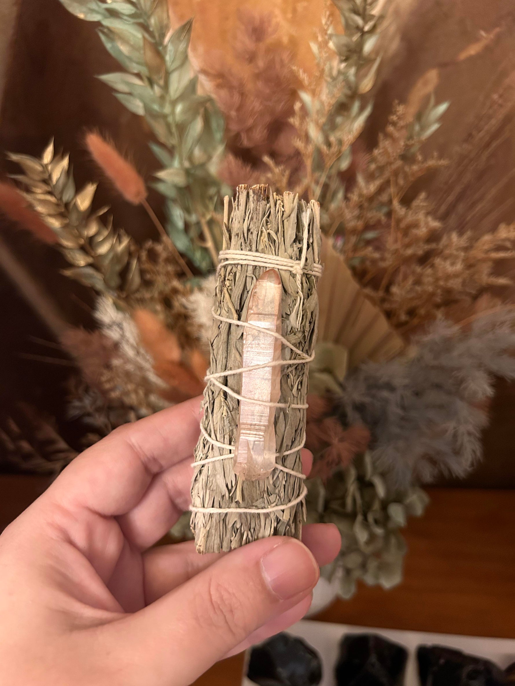 Pink Lemurian Quartz Smudge Stick