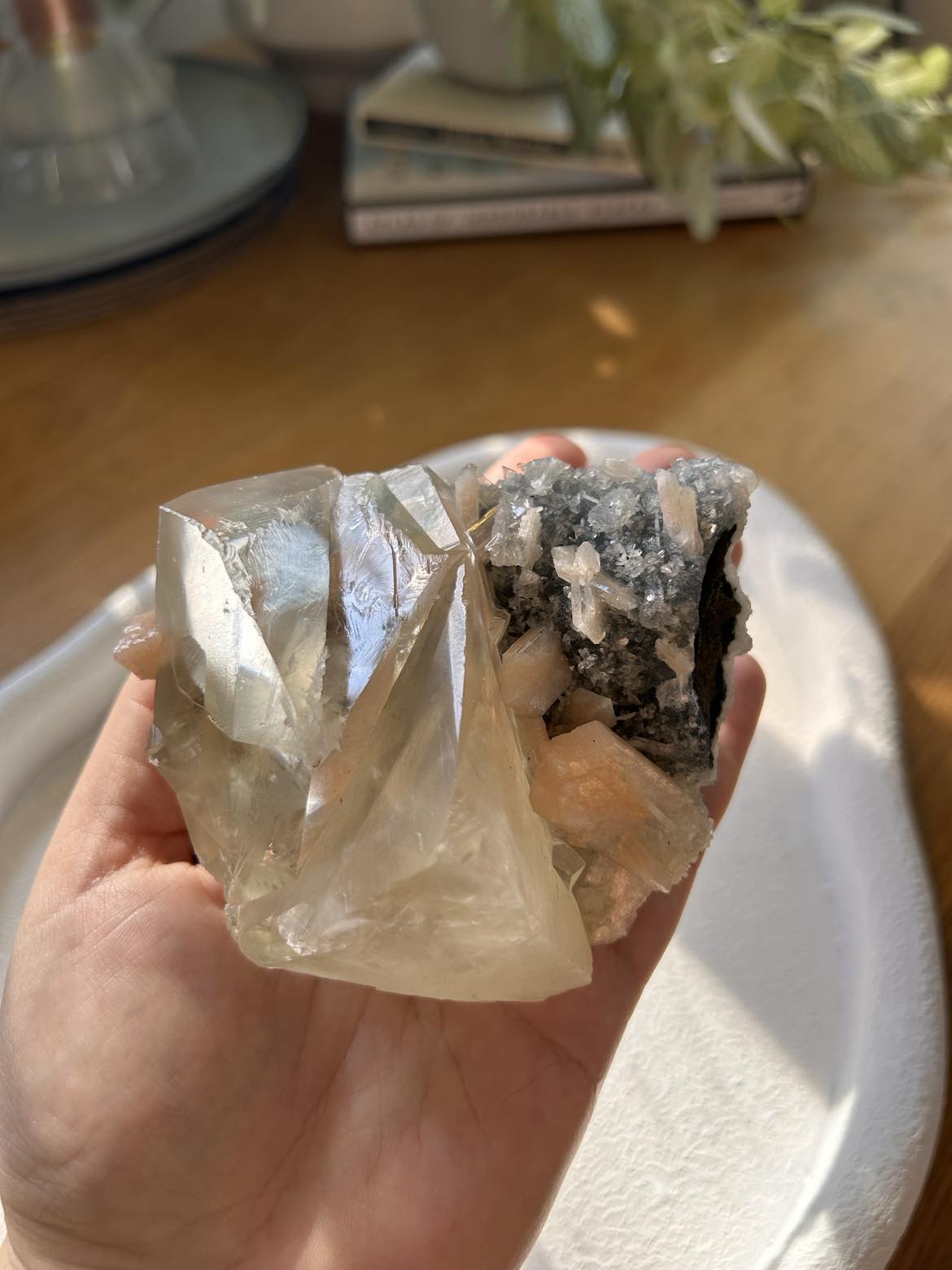Honey Calcite & Peach Stilbite Specimen