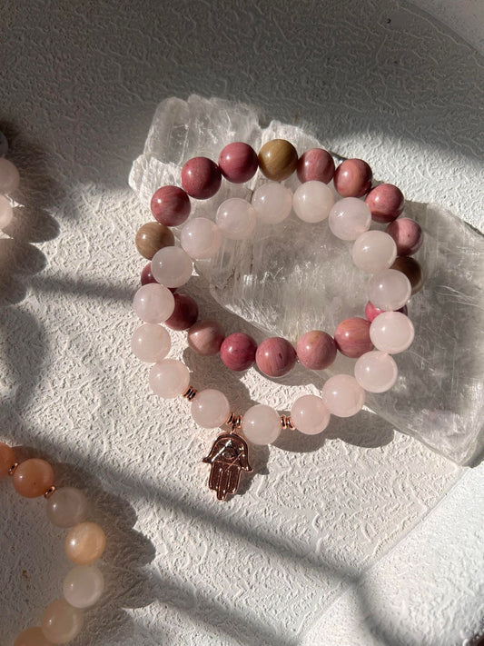 Rose Quartz & Rhodonite Bracelet Set