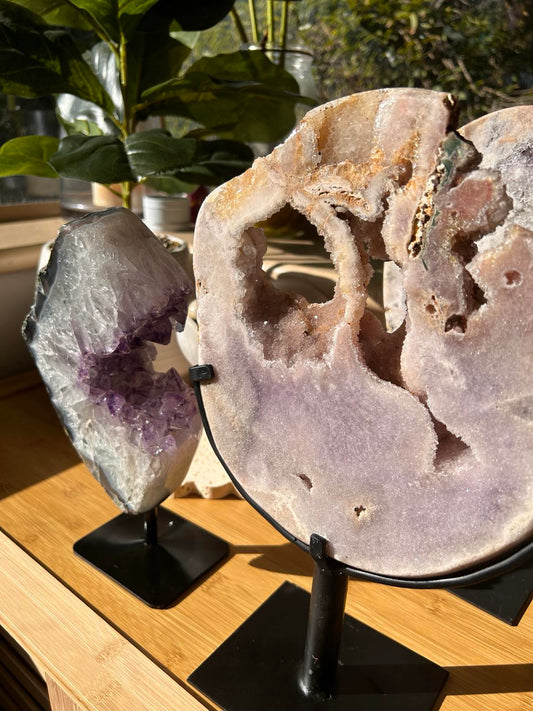 Pink Amethyst Slab on stand