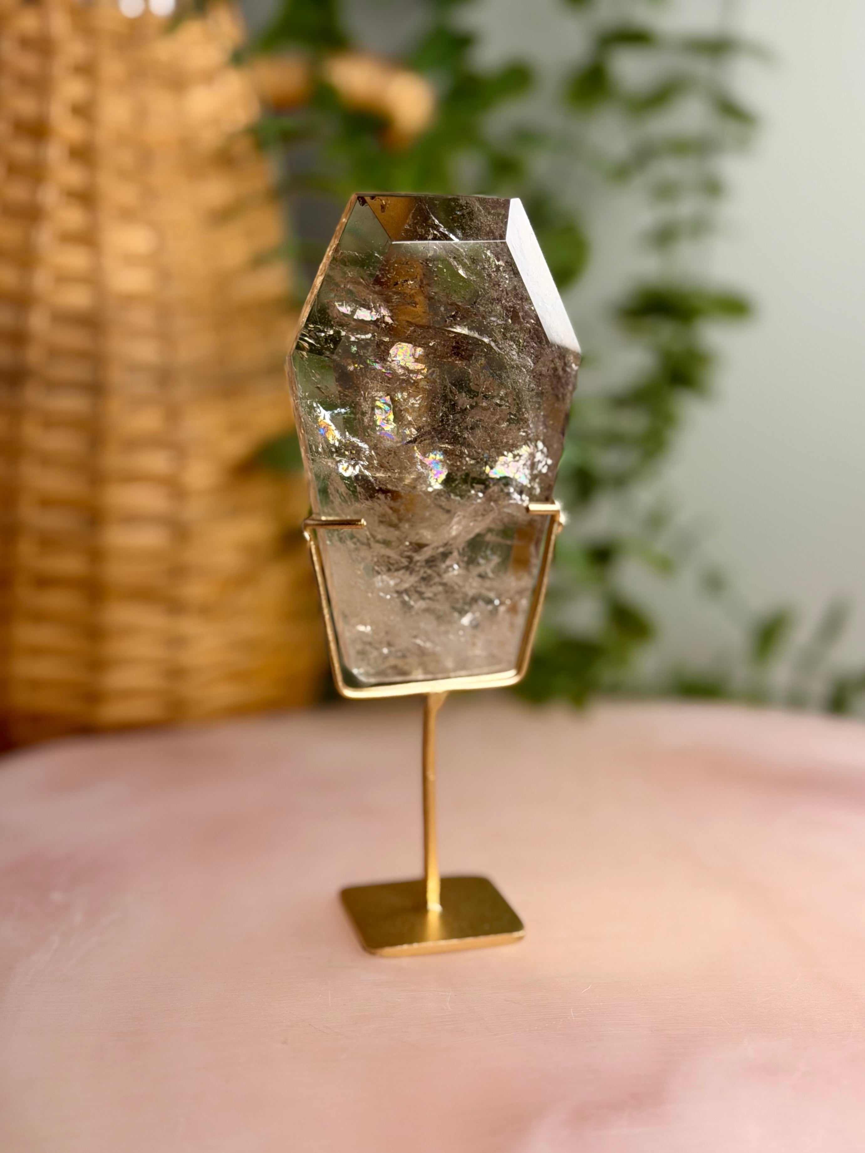 Smokey Quartz Coffin on Stand