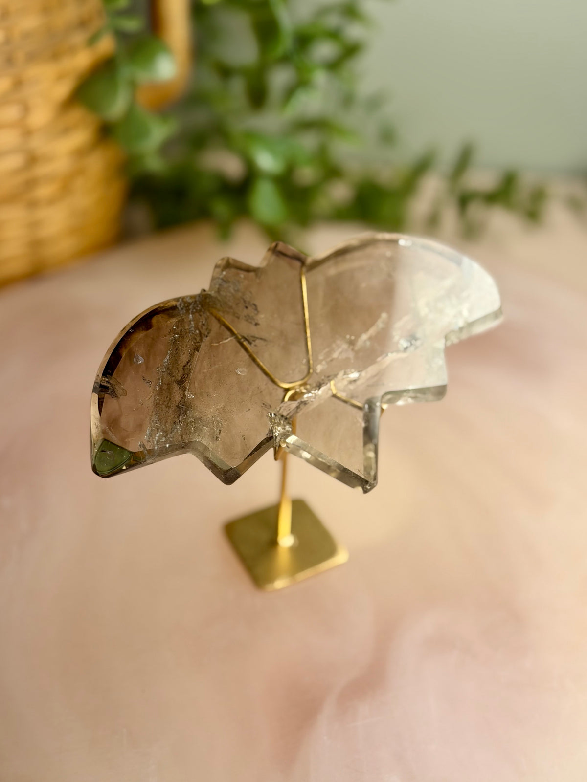 Smokey Quartz Bat on Stand