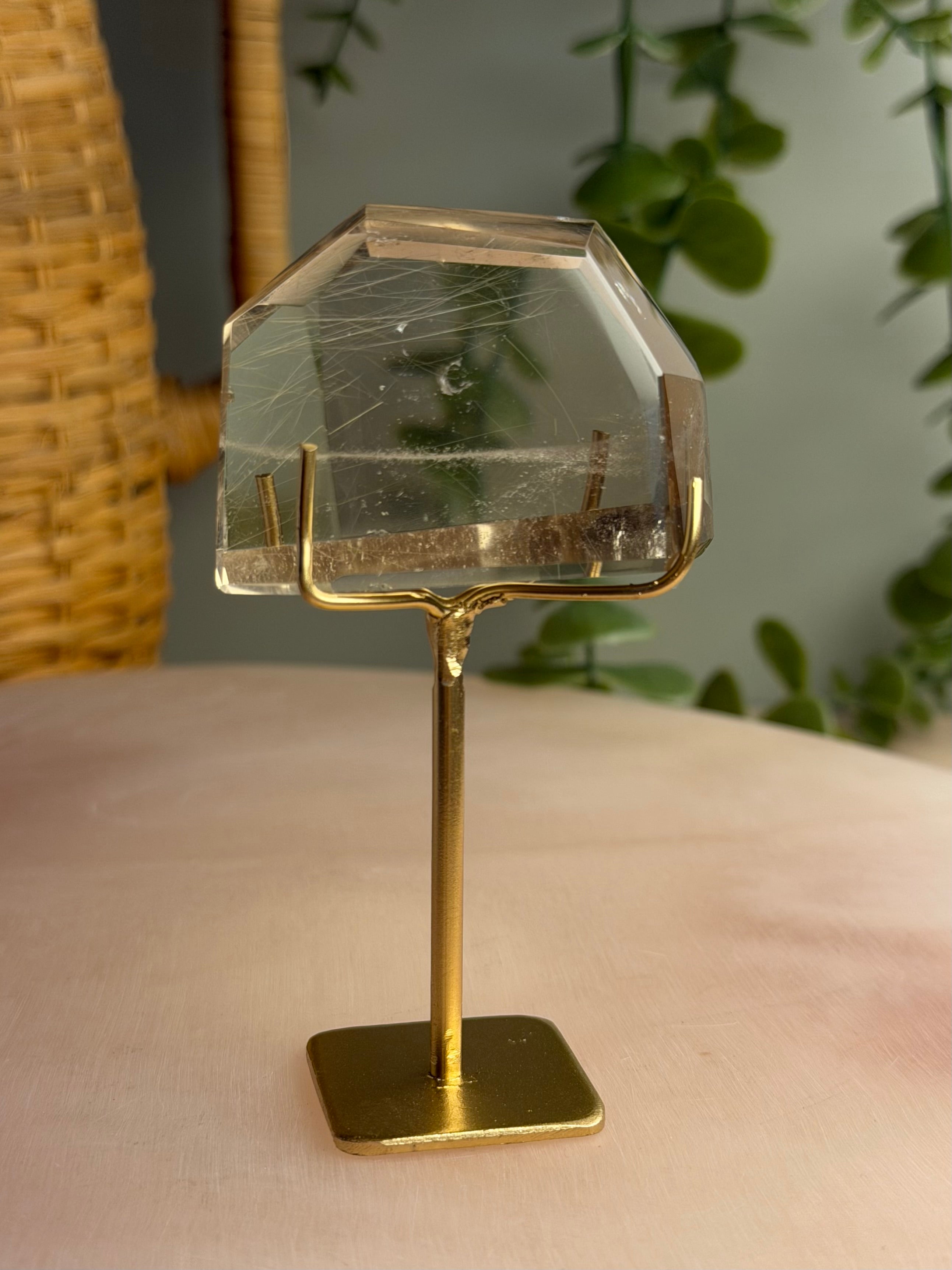 Smokey Quartz Freeform With Rutile on Stand