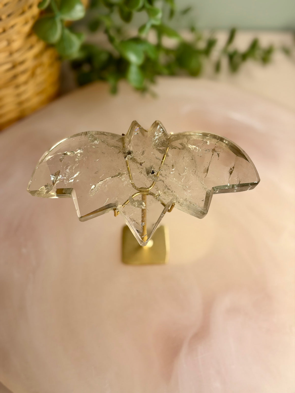 Smokey Quartz Bat on Stand