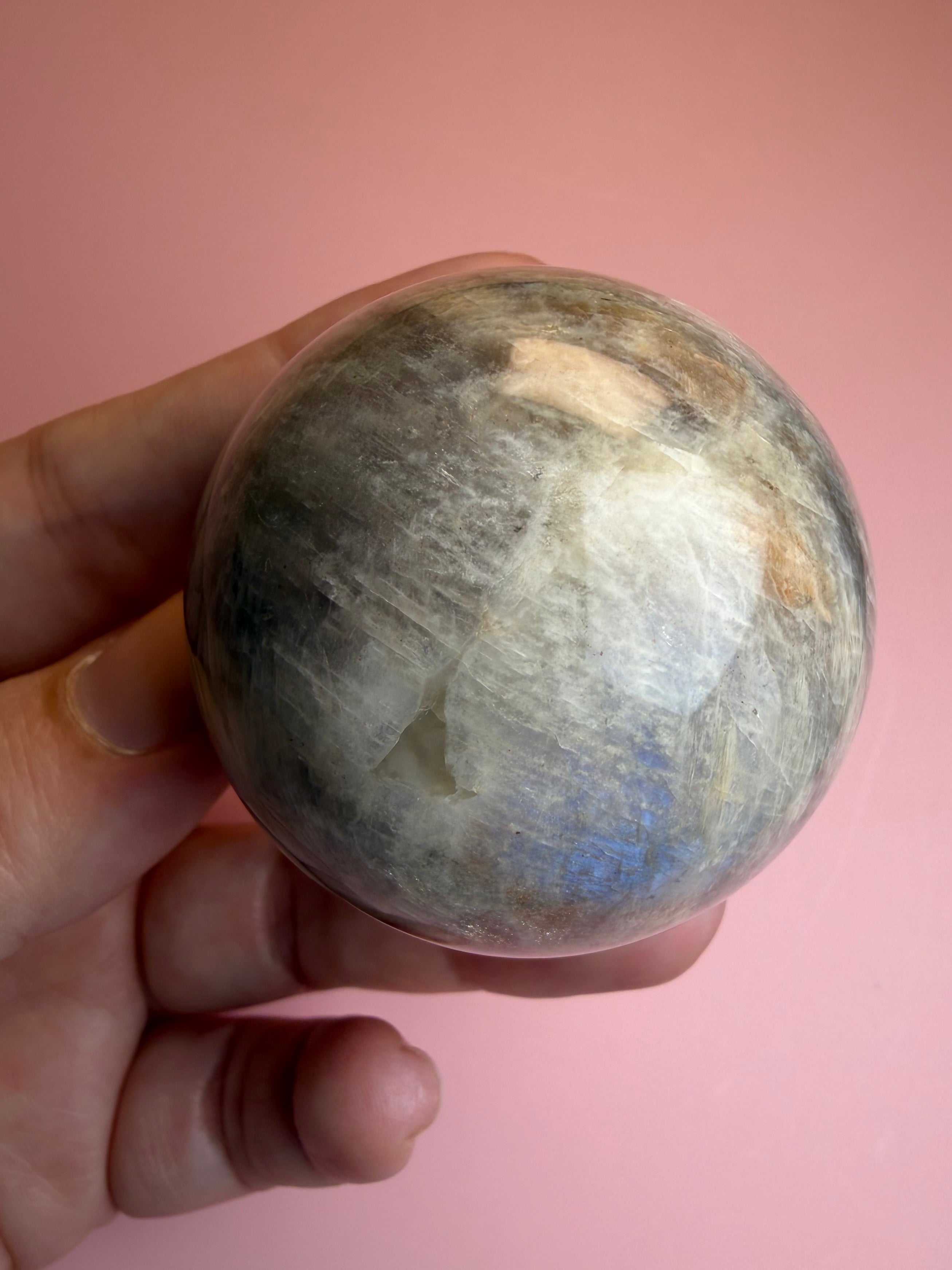 Moonstone Sphere with Blue Flash