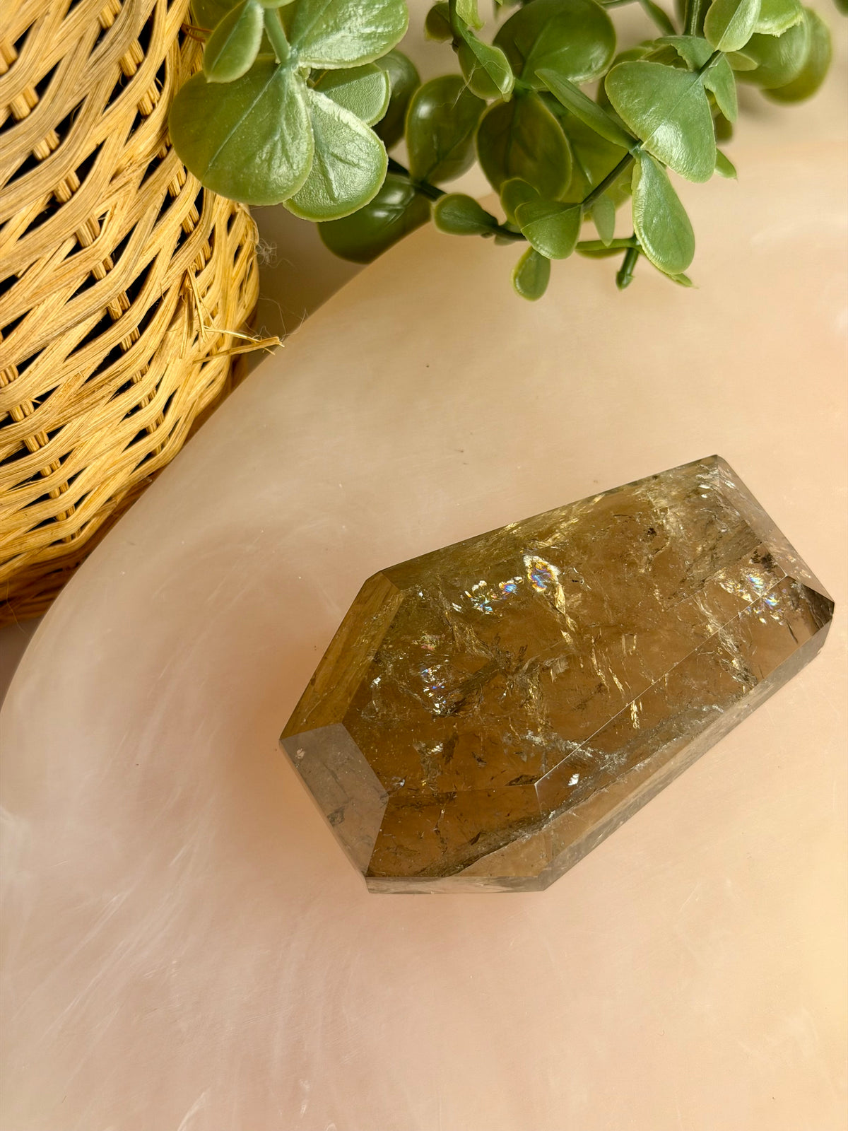 Smokey Quartz Coffin on Stand