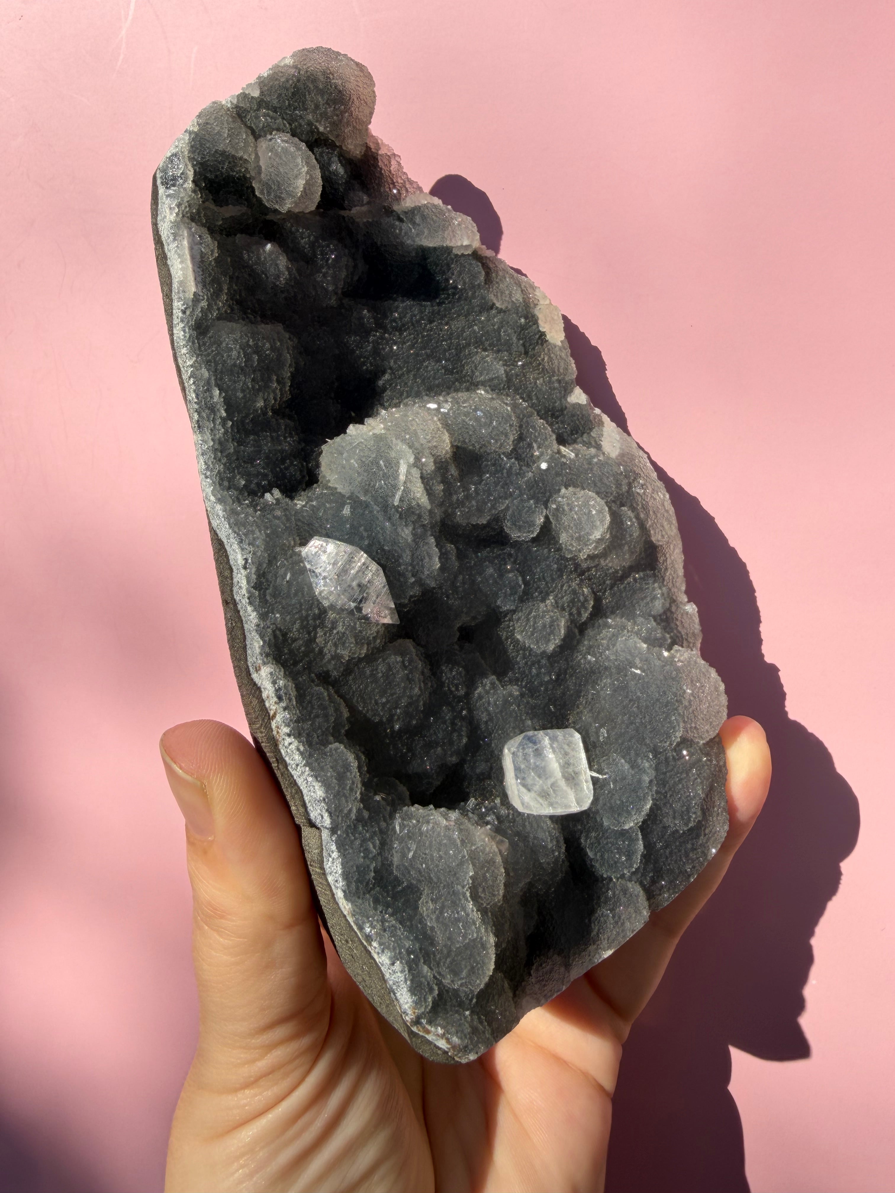 Blue Grey Chalcedony with Diamond Apophyllite