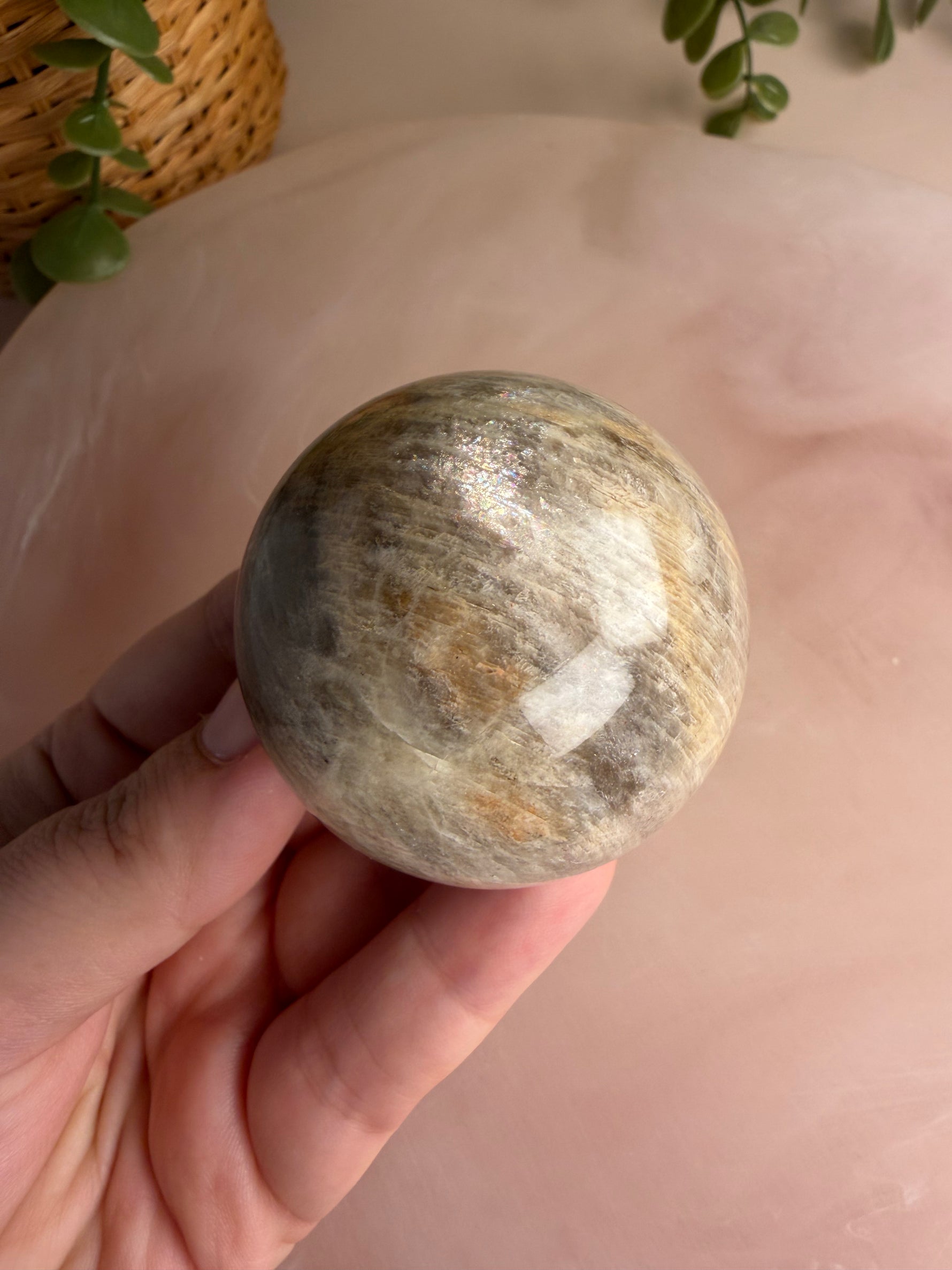 Moonstone Sphere with Blue Flash