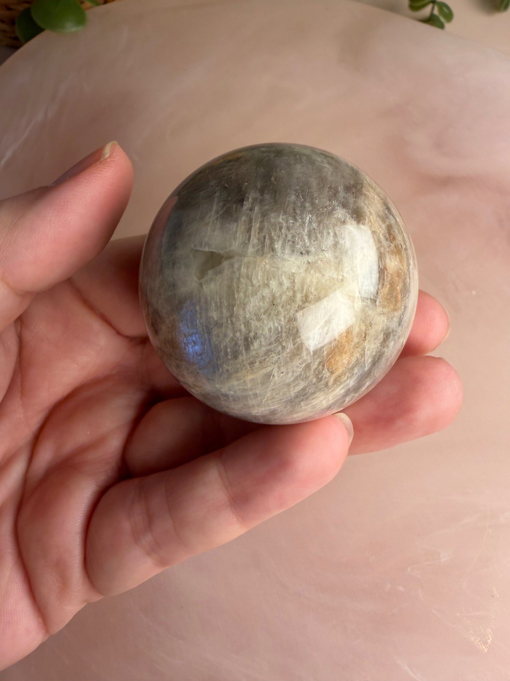 Moonstone Sphere with Blue Flash