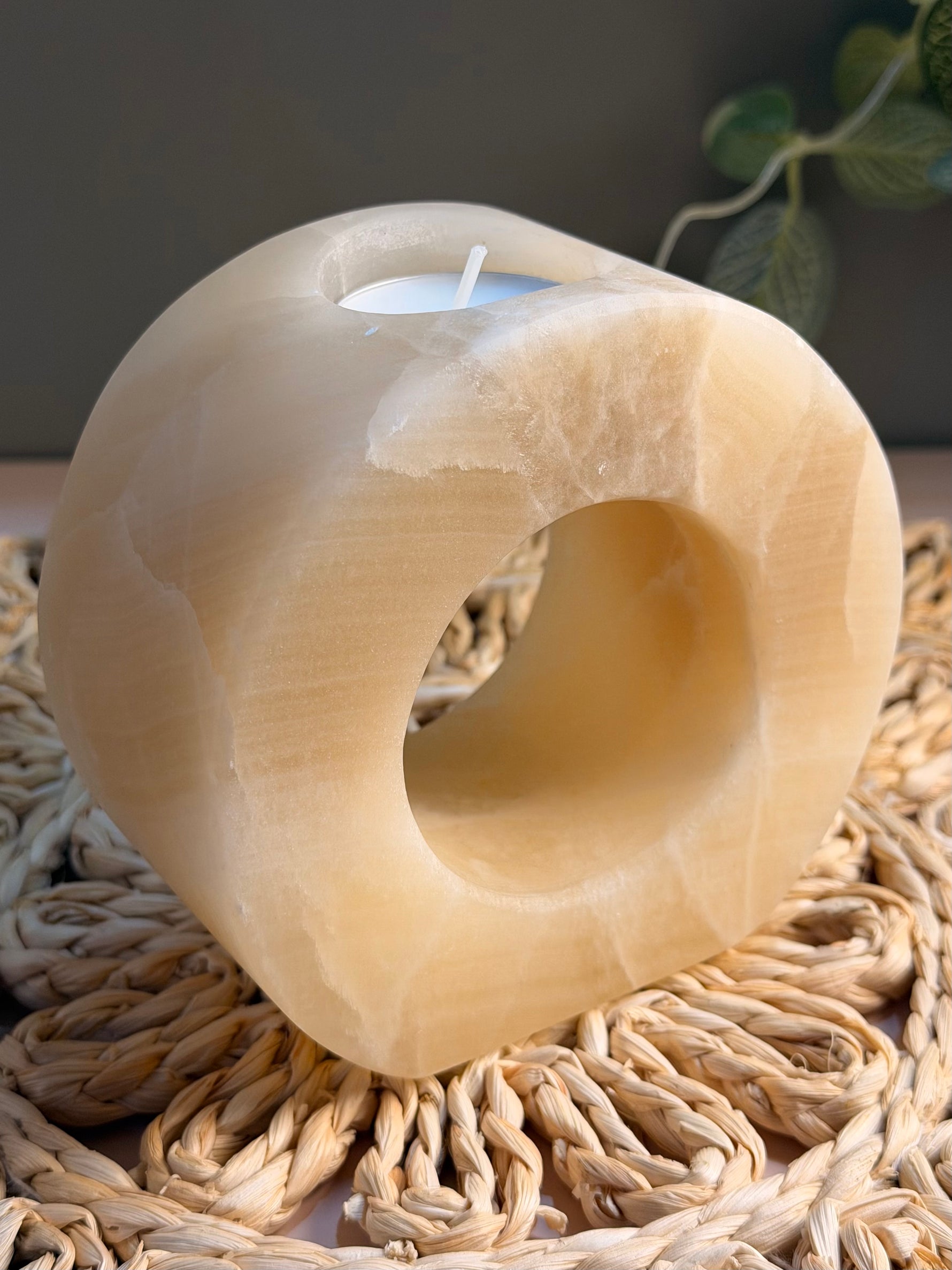 Orange Calcite Candle Holder