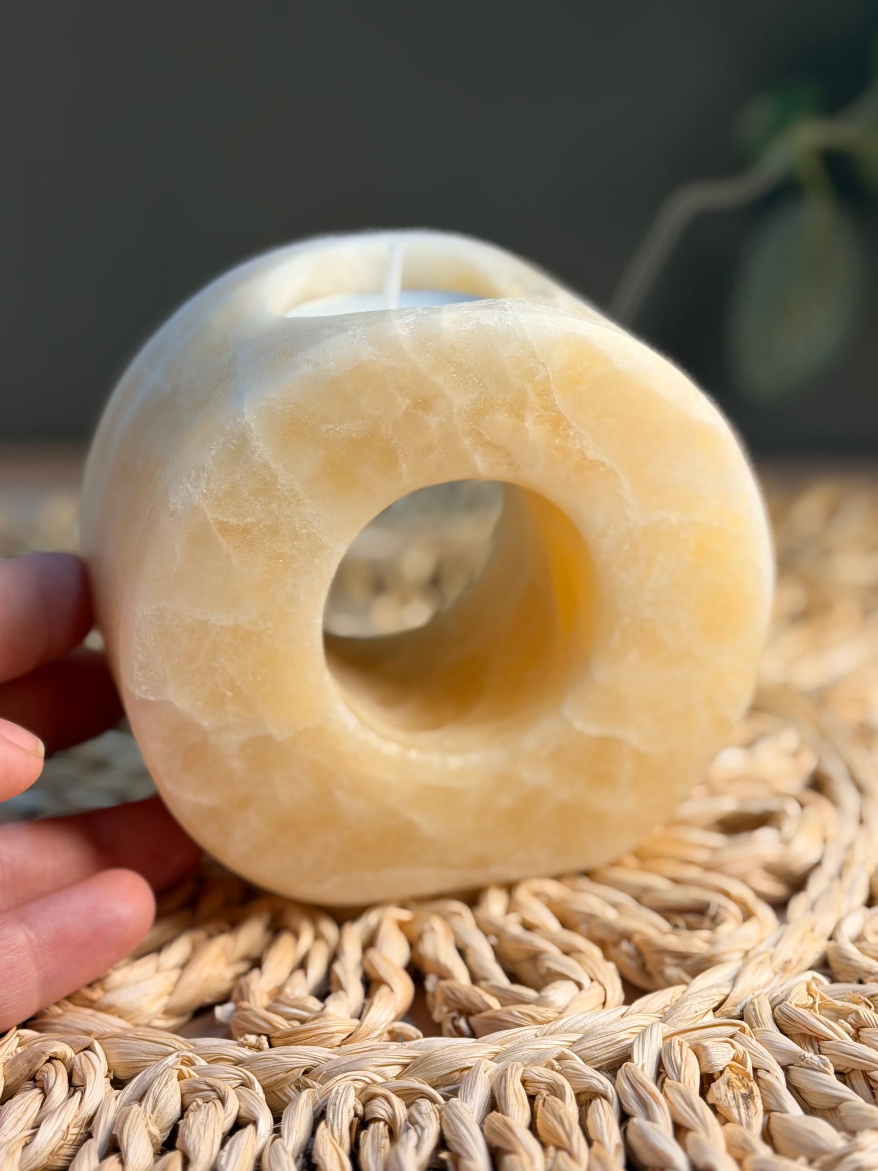Orange Calcite Candle Holder
