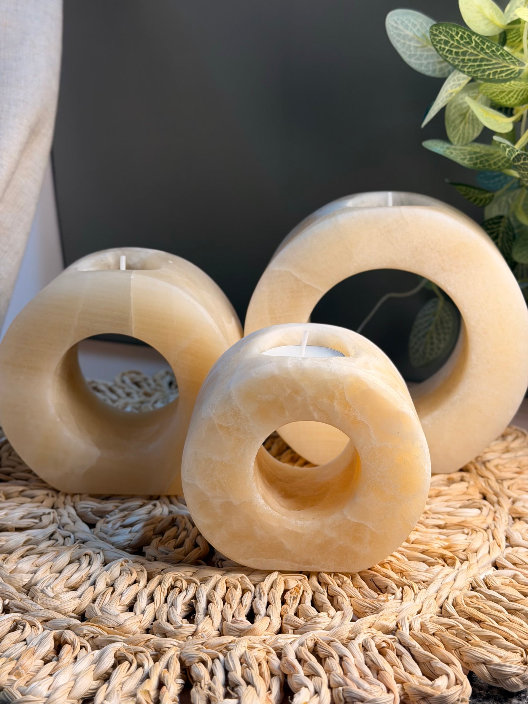 Orange Calcite Candle Holder - Large
