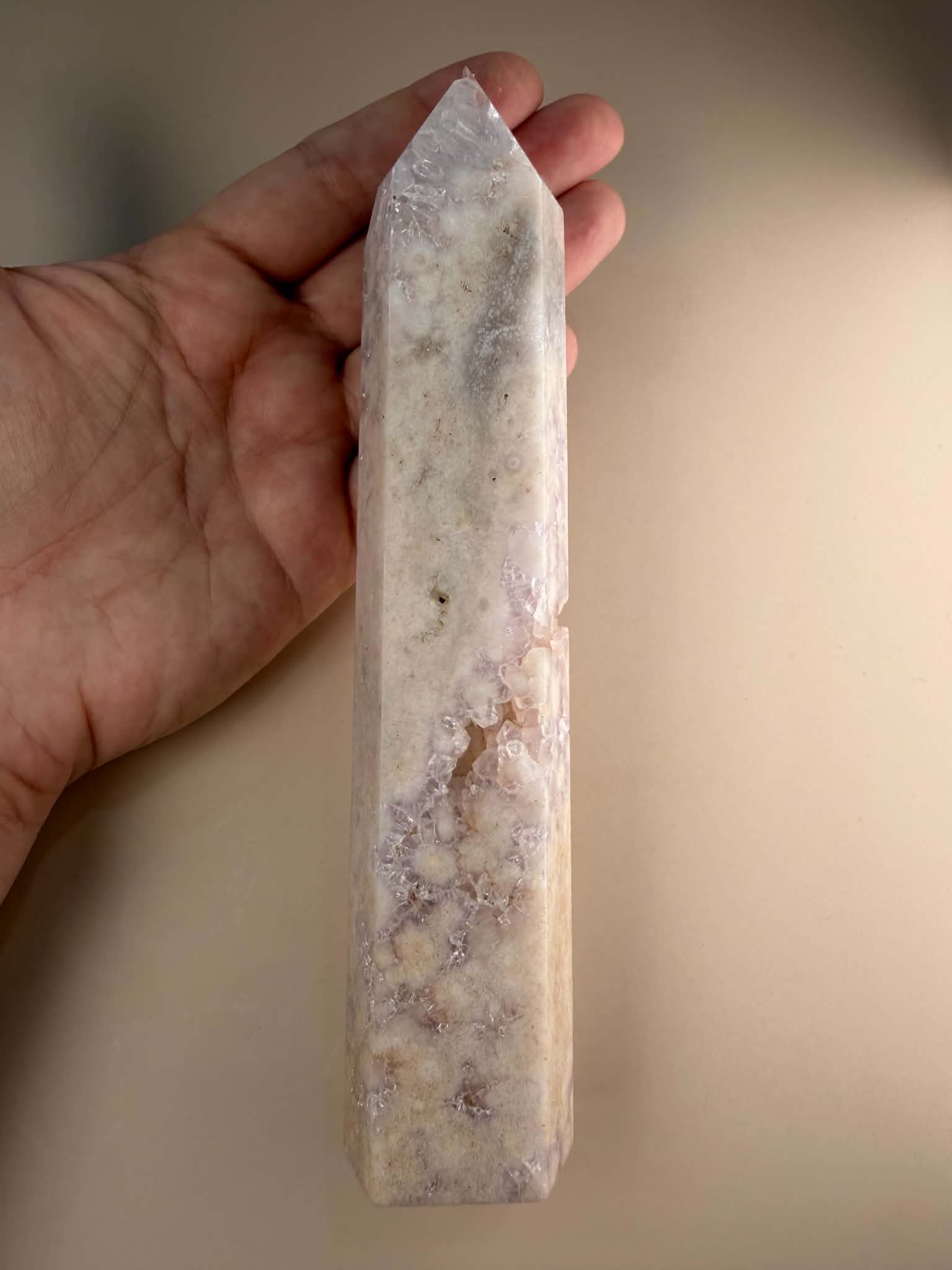Pink Amethyst Flower Agate Tower (Damaged Tip)